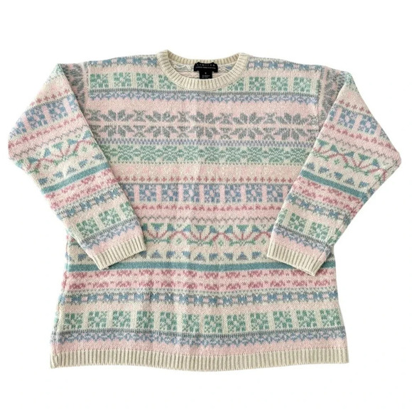 Sweaters - Vintage 1990’s Limited Pastel Patterned Crewneck Knit Sweater Size Small